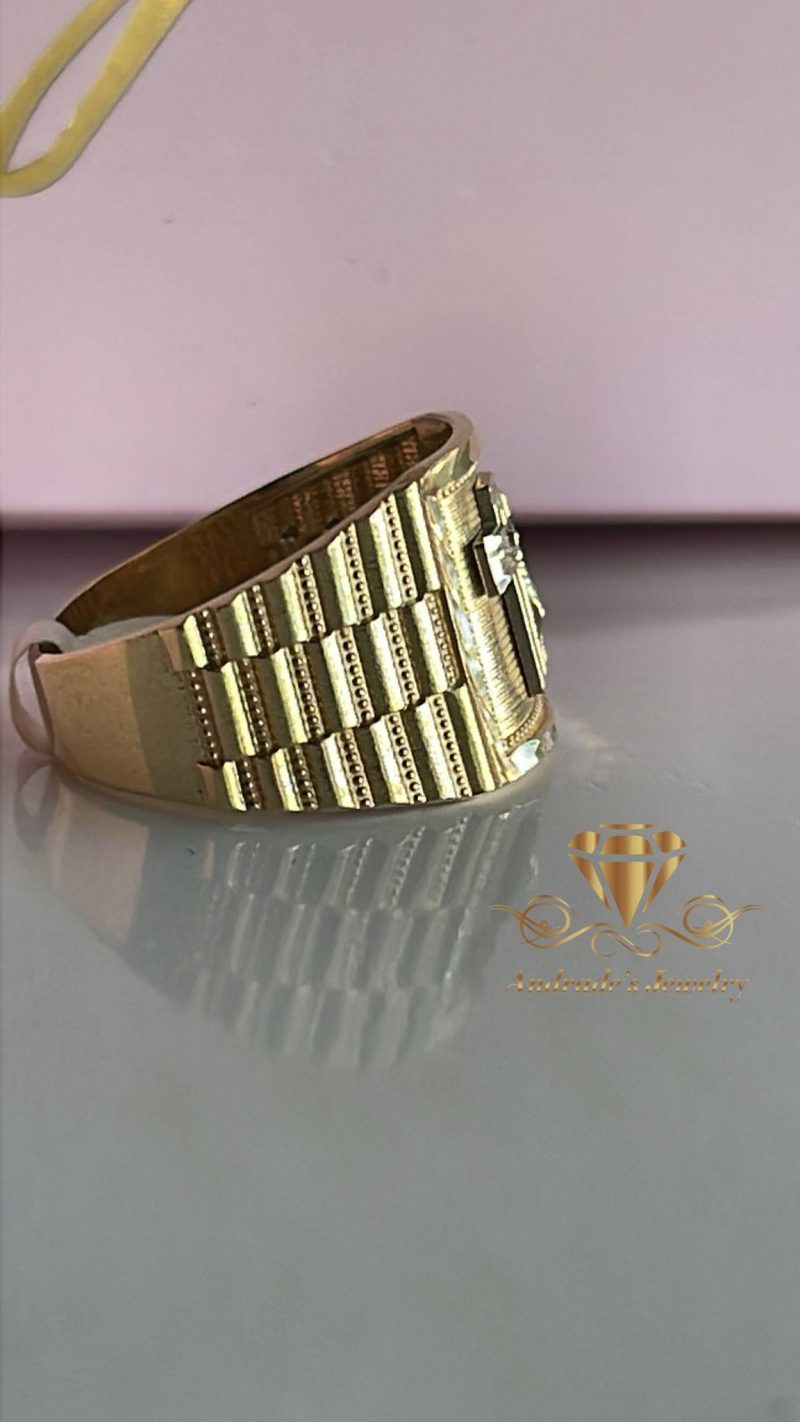 Anillo de crucifijo en oro amarillo y blanco para caballero