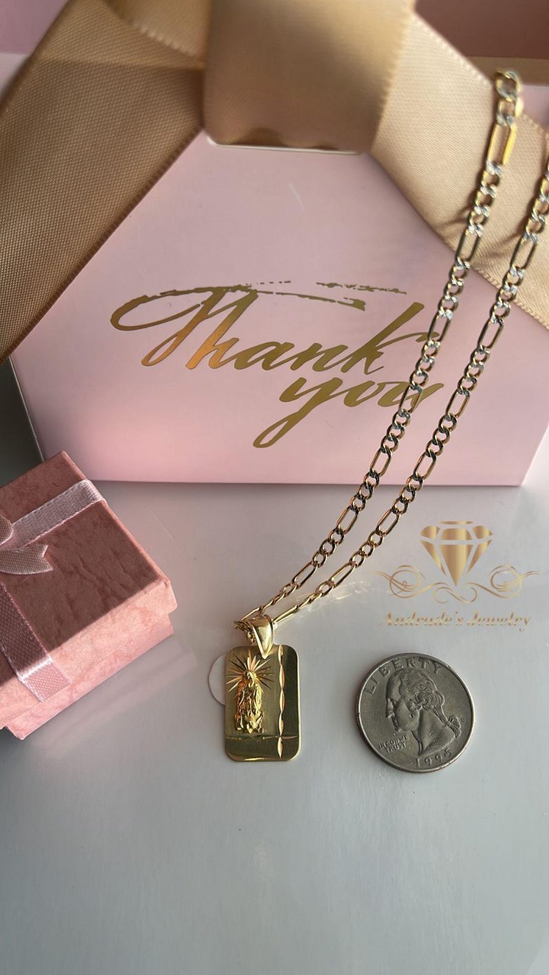Medalla de la Virgen de Guadalupe 3.0gr y Cadena fígaro
