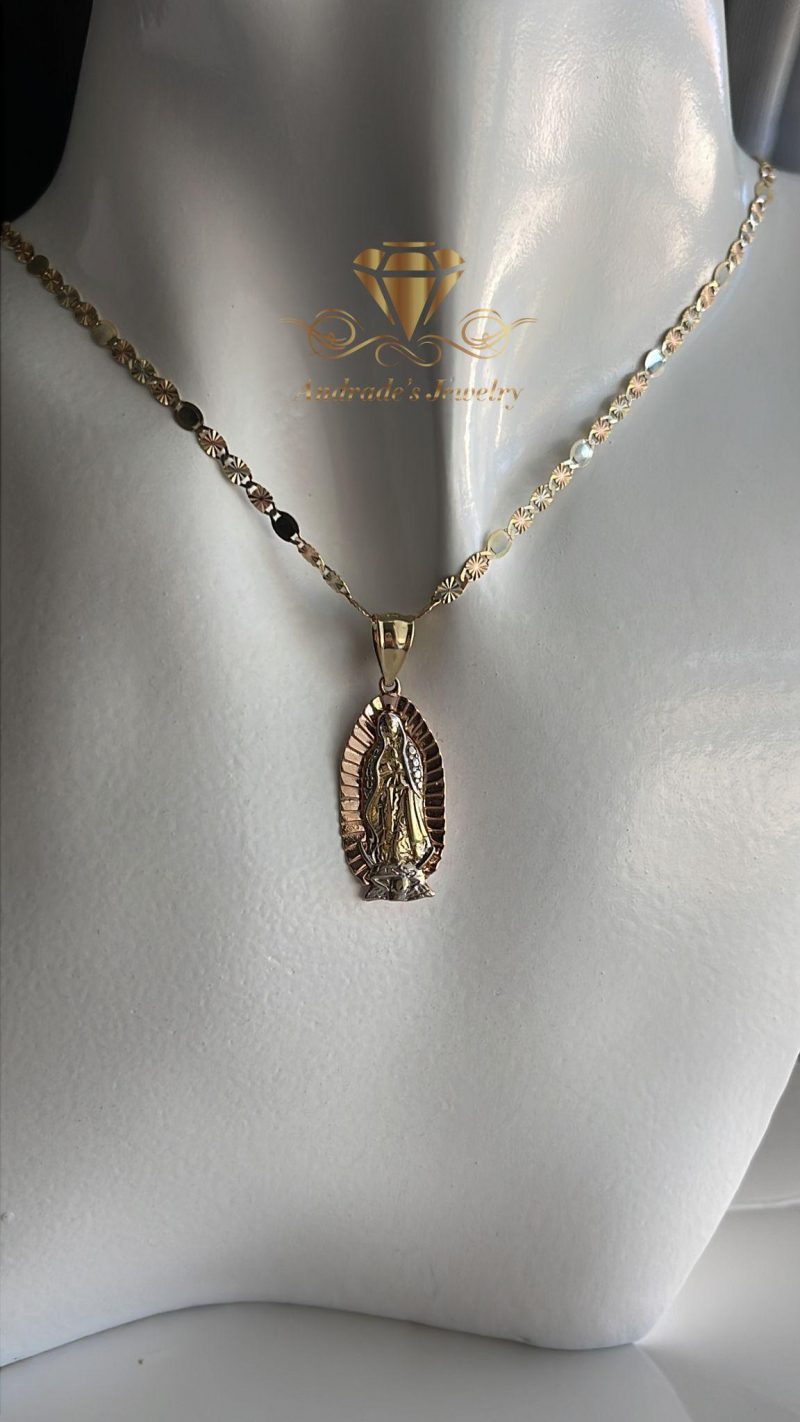 Cadenita de la Virgen de Guadalupe tres oros 2.6 y Cadena tres oros