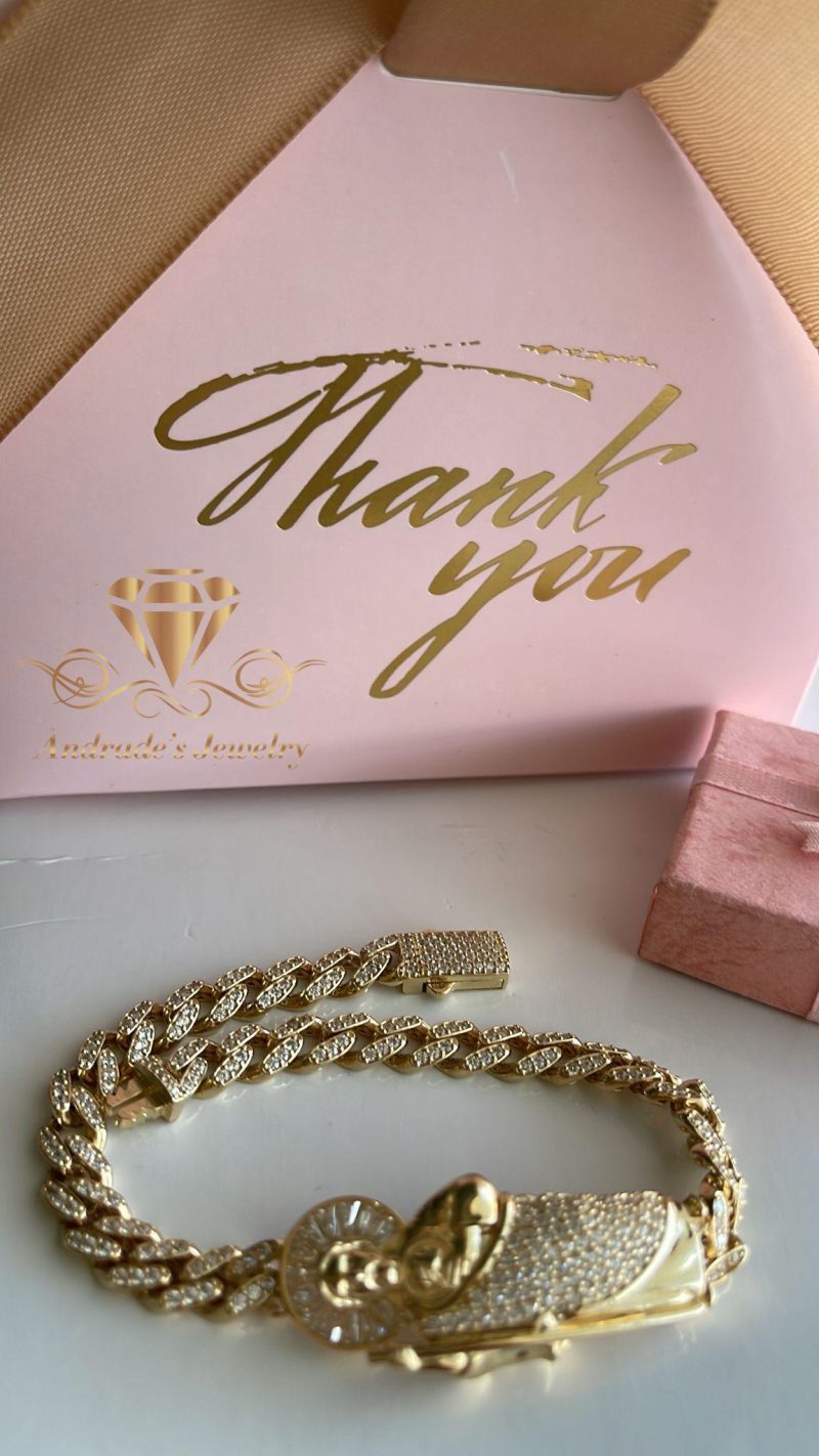 Esclava unisex oro amarillo con piedras blancas de san Judas