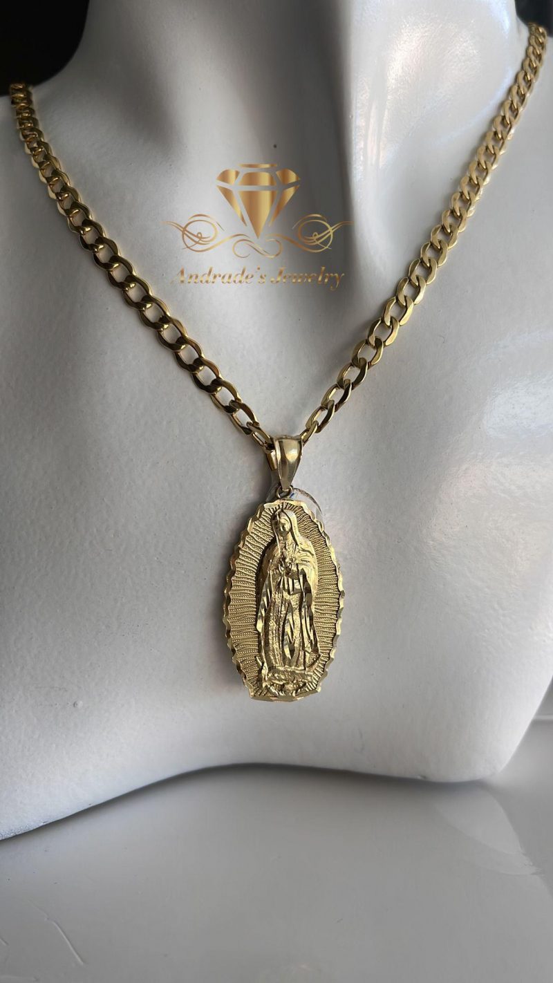 Medalla de la Virgen de Guadalupe 4.7 y Cadena cubana oro amarillo