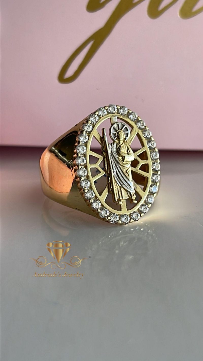Anillo para caballero oro amarillo piedras blancas