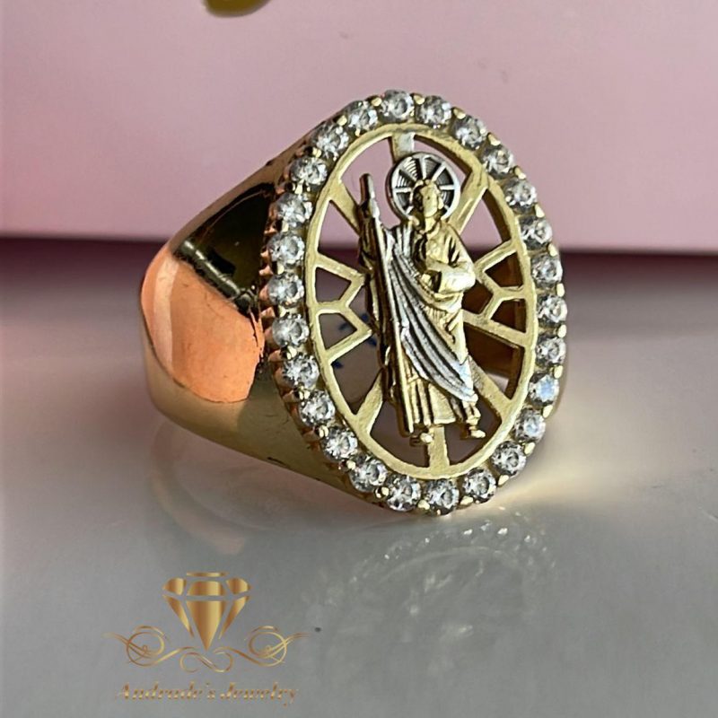 Anillo para caballero oro amarillo piedras blancas