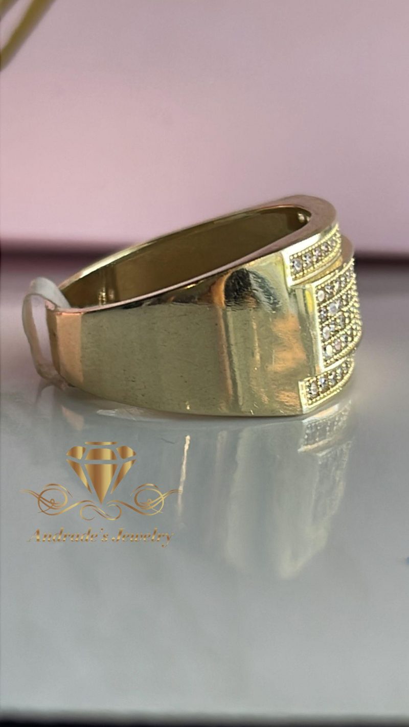 Anillo para caballero oro amarillo piedras blancas