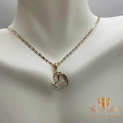 Dije de 2 corazones oro blanco y amarillo