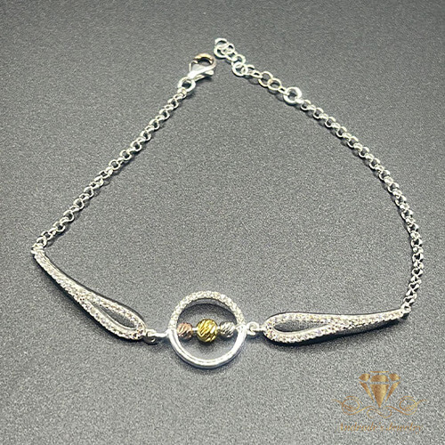 Pulsera de plata con bolitas rosa amarilla y blanca