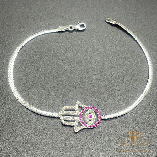 Pulsera zirconia roja y blanca con la mano de Fatima y ojo turco