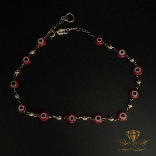 Tobillera ojo turco rojo en plata